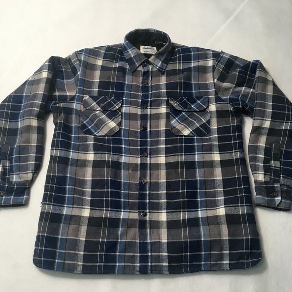 lumberjack Mens Plaid Flannel Button quilted virgin lining Shirt 1960's medium - Picture 1 of 10